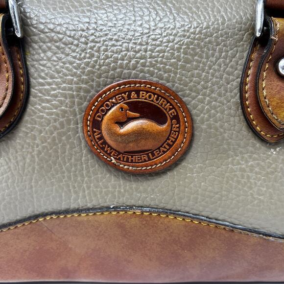 Vtg 90s Dooney & Bourke All-Weather Pebbled Leather Satchel Bag Purse Tan/Brown - Picture 5 of 14